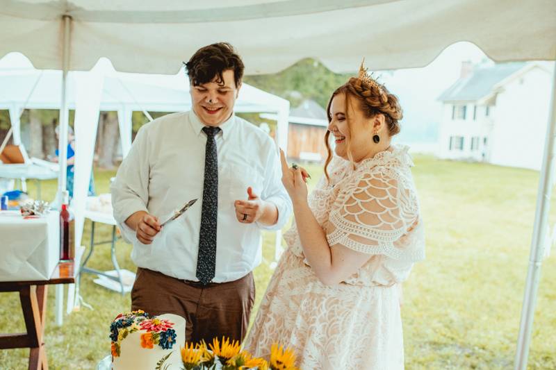 Cake cutting under tent