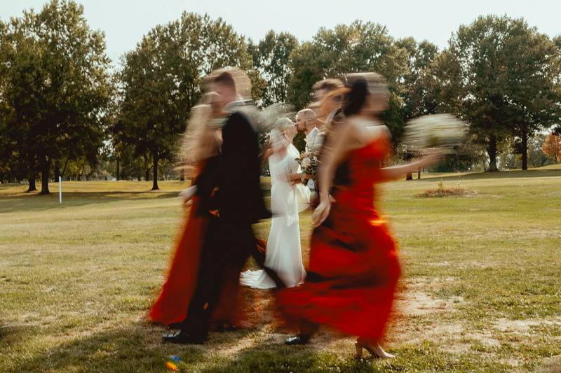 Motion blur wedding party