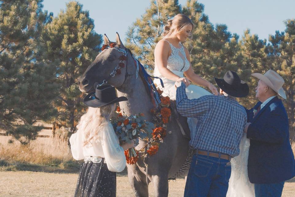 Bride riding horse