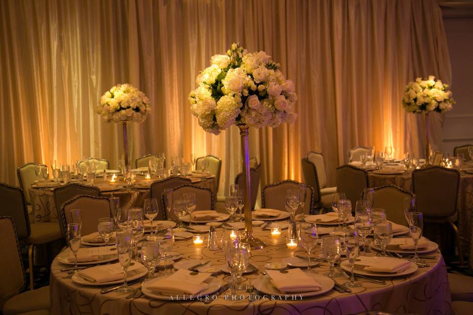 Table set-up with flower centerpiece