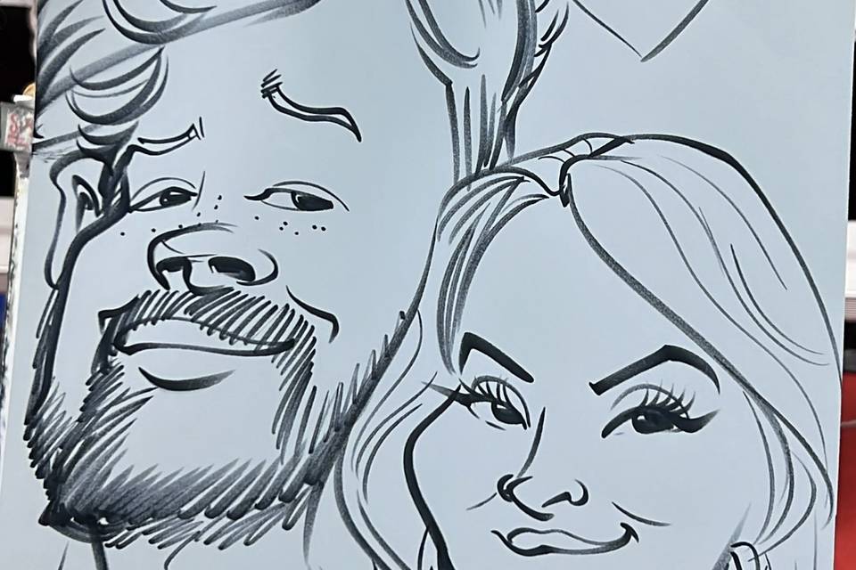 Couple with heart caricature