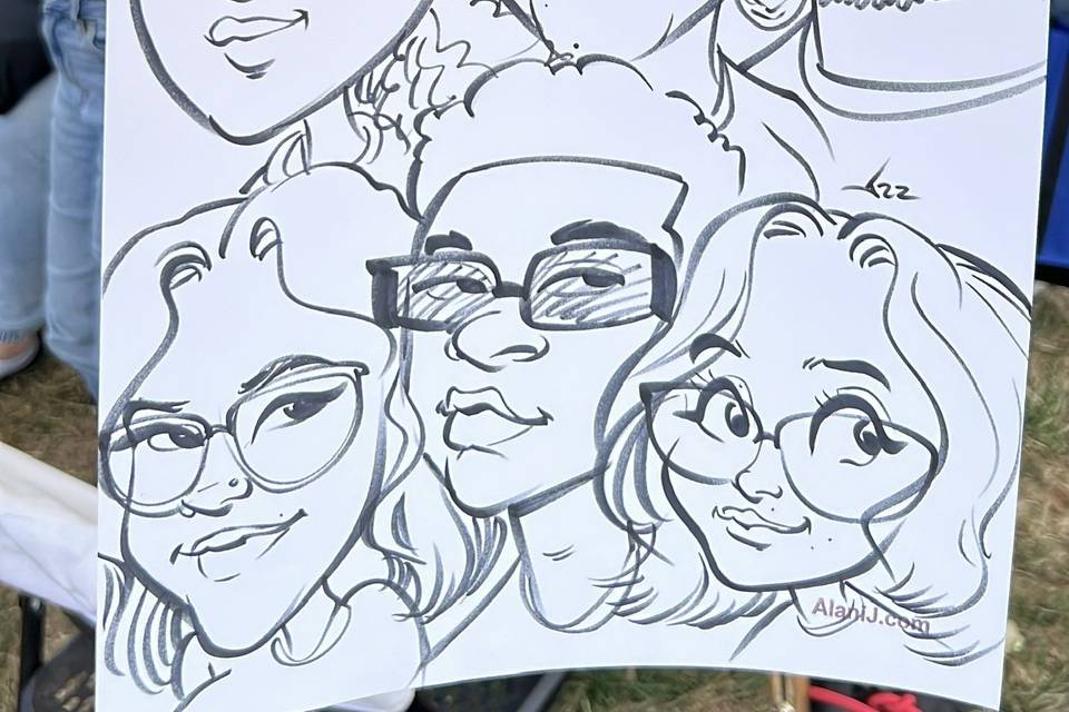 6 faces in caricature drawing