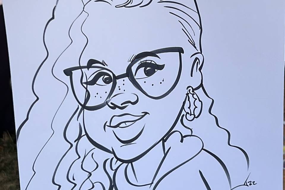 Curly hair caricature drawing