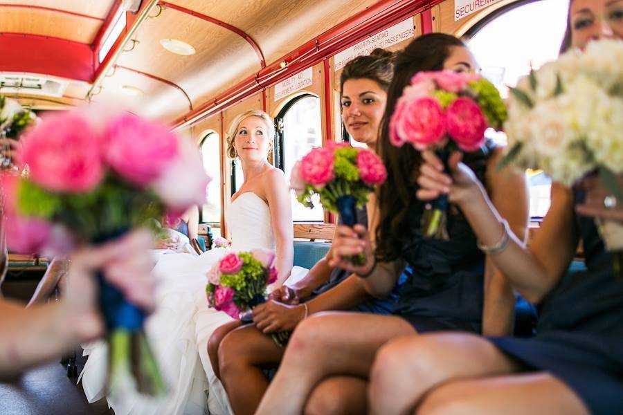 Bride and her ladies in trolley