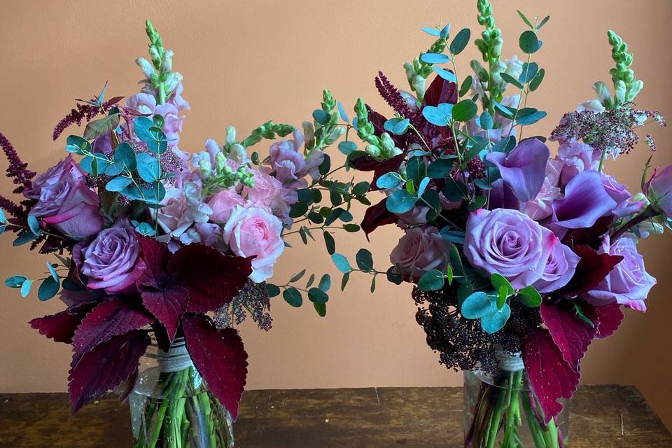 Purple bridesmaid's bouquets