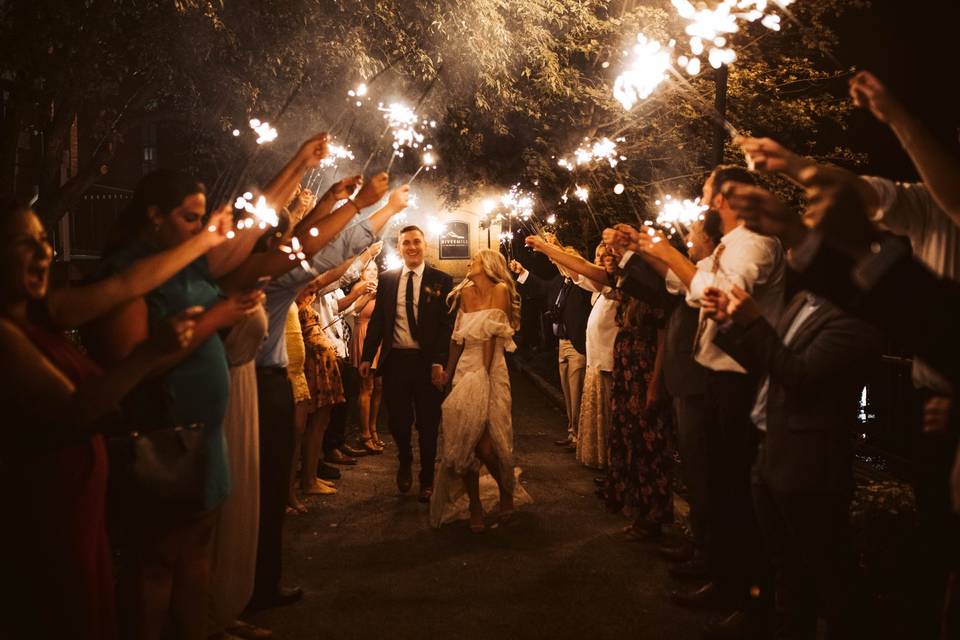 Grand exit with sparklers