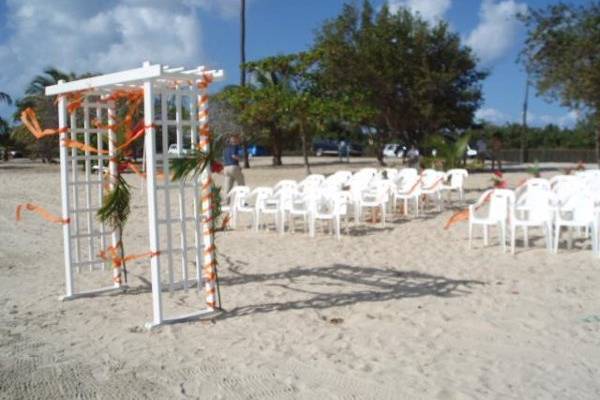 Beach wedding ceremony setup