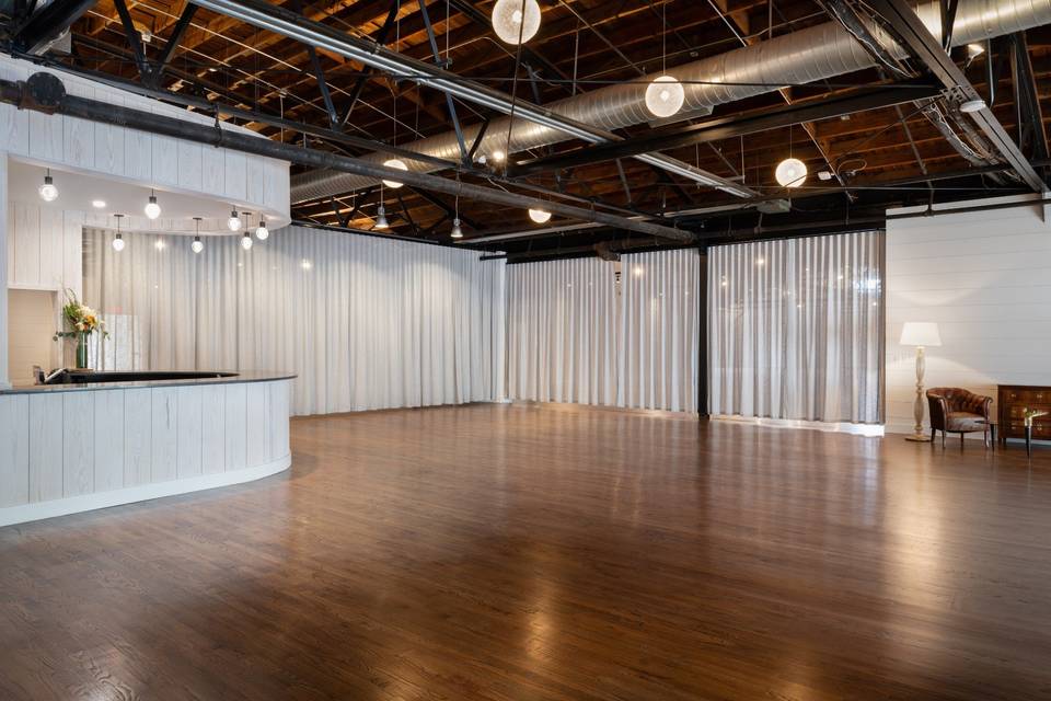 Event space with closed curtain