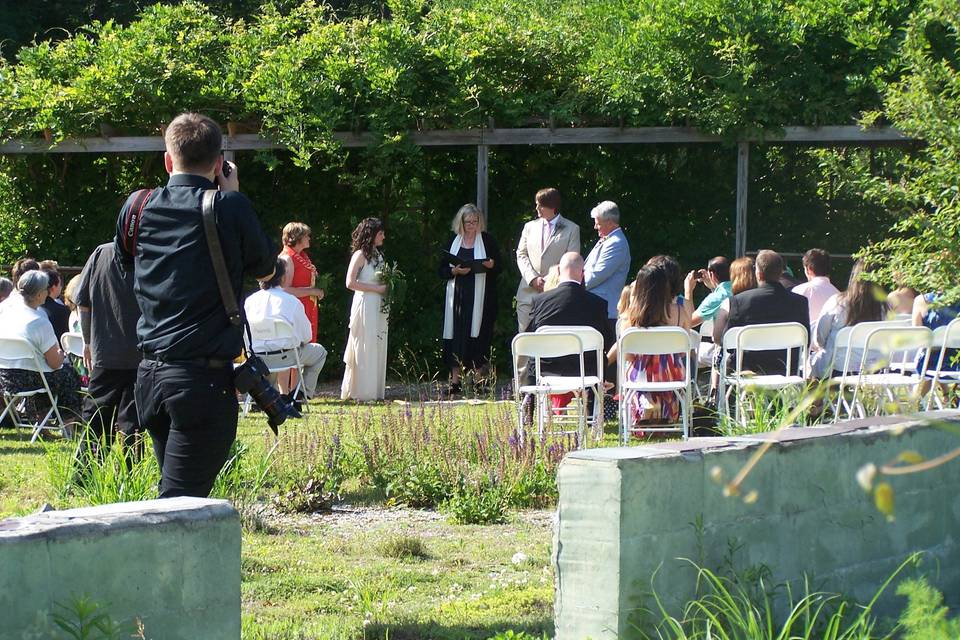 Informal wedding in front of the pergola