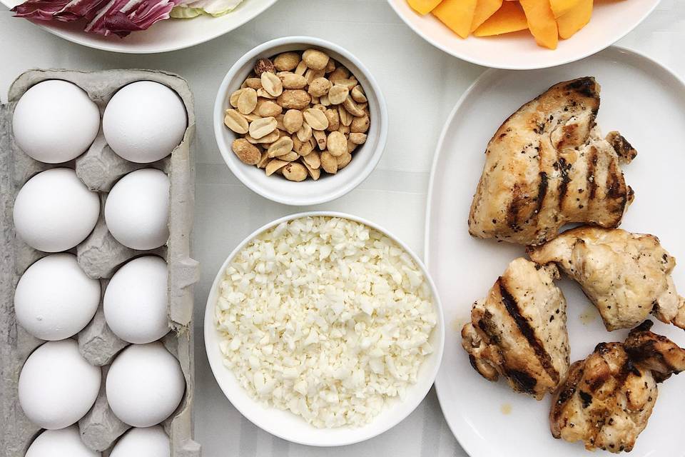 Eggs, peanuts and squash vegetable