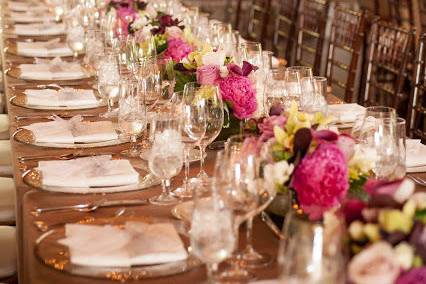 Long table setup and floral decor