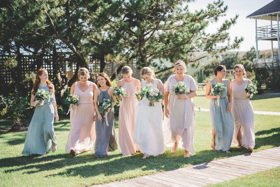 Bride with her bridesmaids