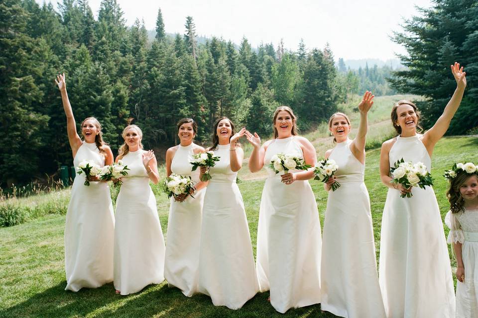 Bridesmaids in white