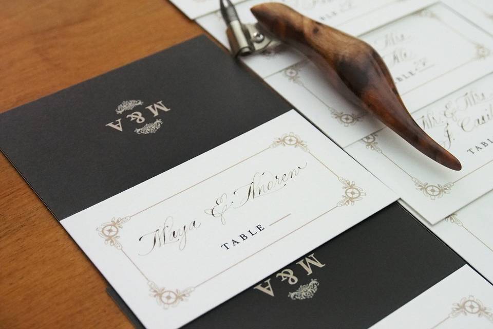 Black ink in Italian hand script on a pre-printed escort cards