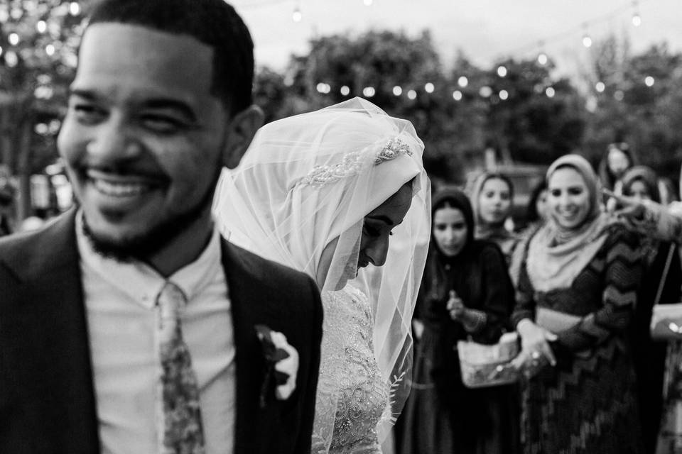 Black and white photo of groom