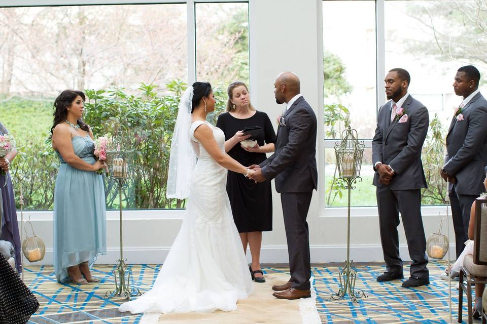 Groom and bride exchanging vows