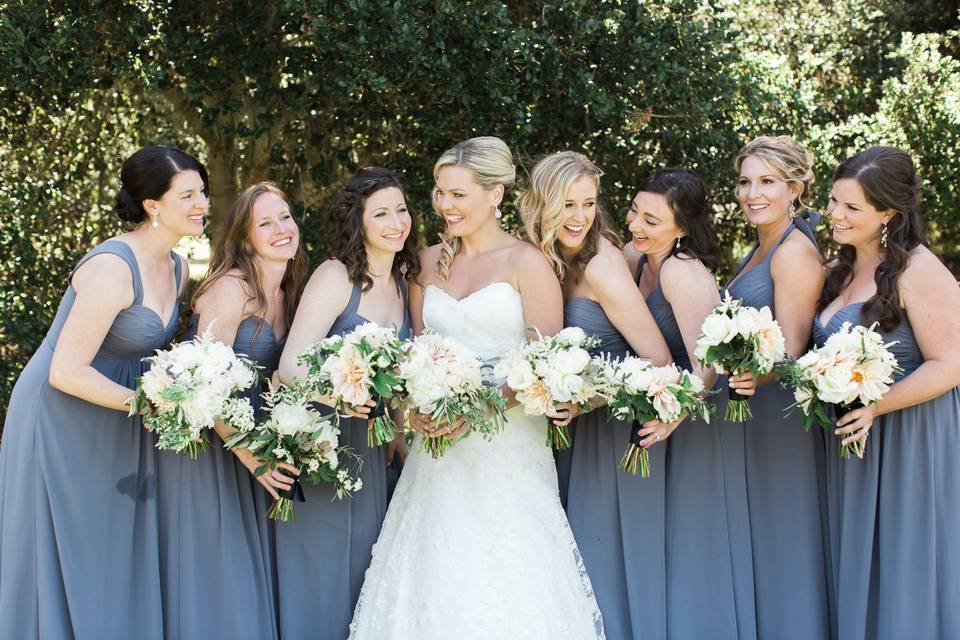 Bride with her bridesmaids