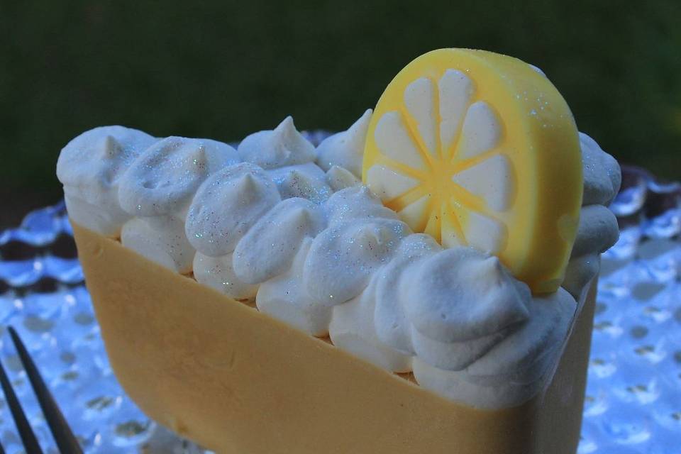 Lemon meringue pie soap slice