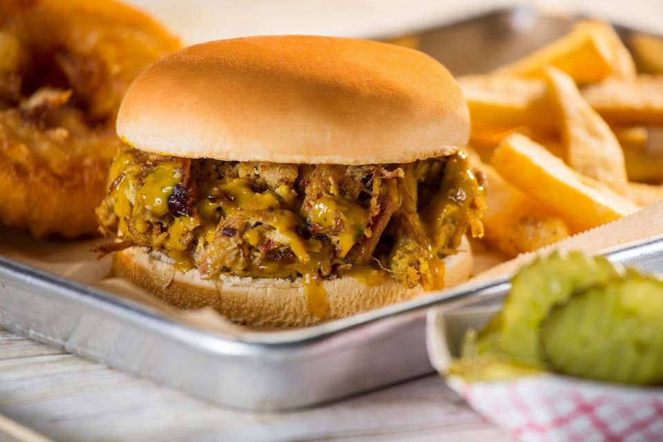 Little Joe pulled pork sandwich and fries