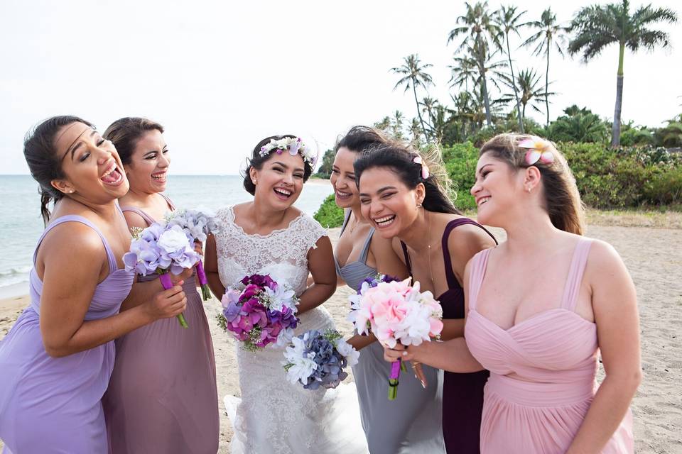 Bridal party having a laugh