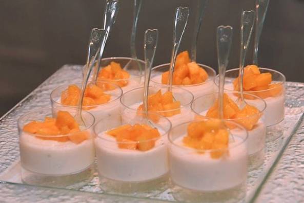 Vanilla bean panna cotta with fresh kesari mango