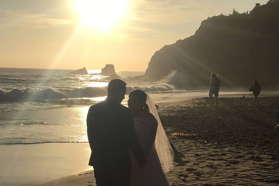 Amazing sunset wedding on the sand!