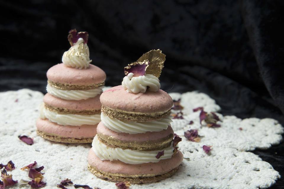 Raspberry Rose macarons stacks