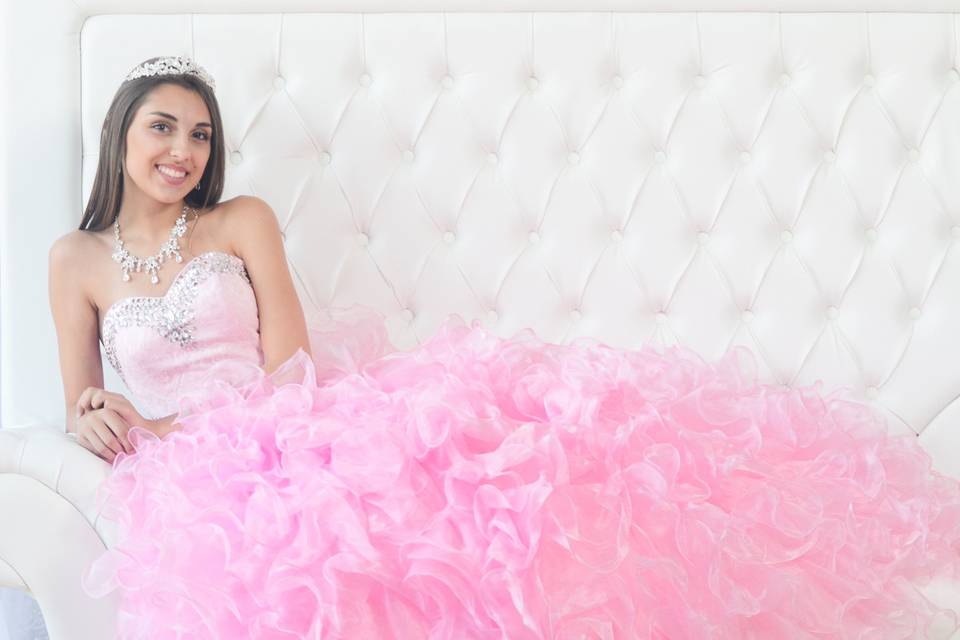 Pink ruffled gown