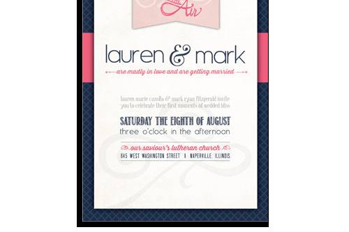 Bright colors and modern fonts make this wedding invitation stand out from the crowd.  Available as a pocketfold or flat, this invitation is sure to impress all your guests.  www.kellyreif.com