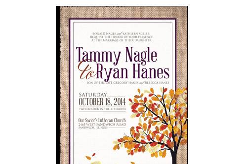 This burlap invitation is vibrant and sets the tone for a Fall wedding.  www.kellyreif.com