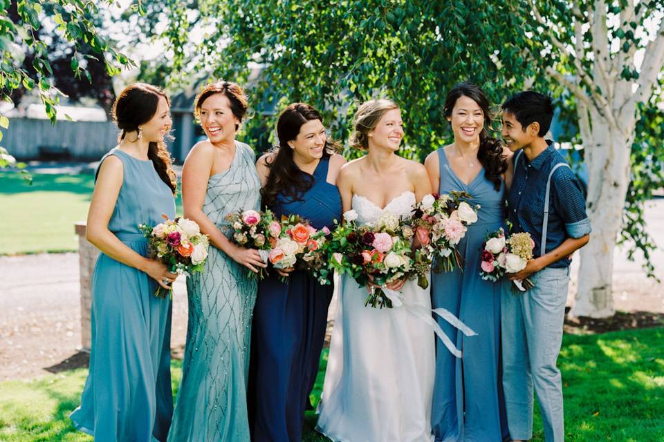 Bride with bridesmaids