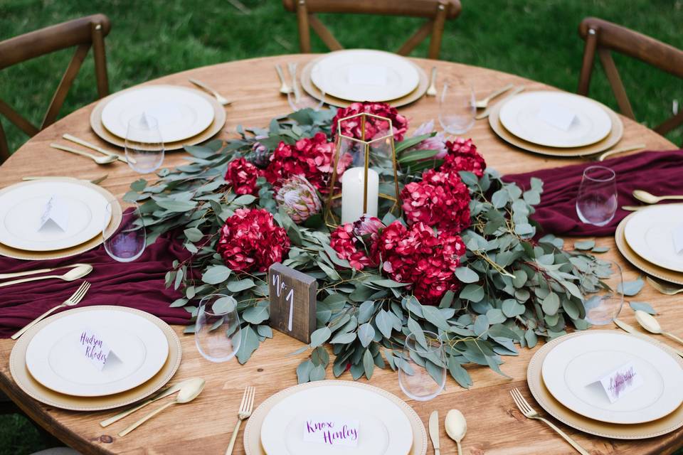 Red flower centerpiece