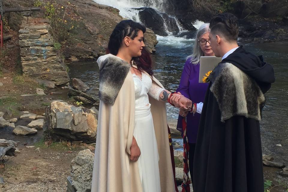 Nordic handfasting at a waterf