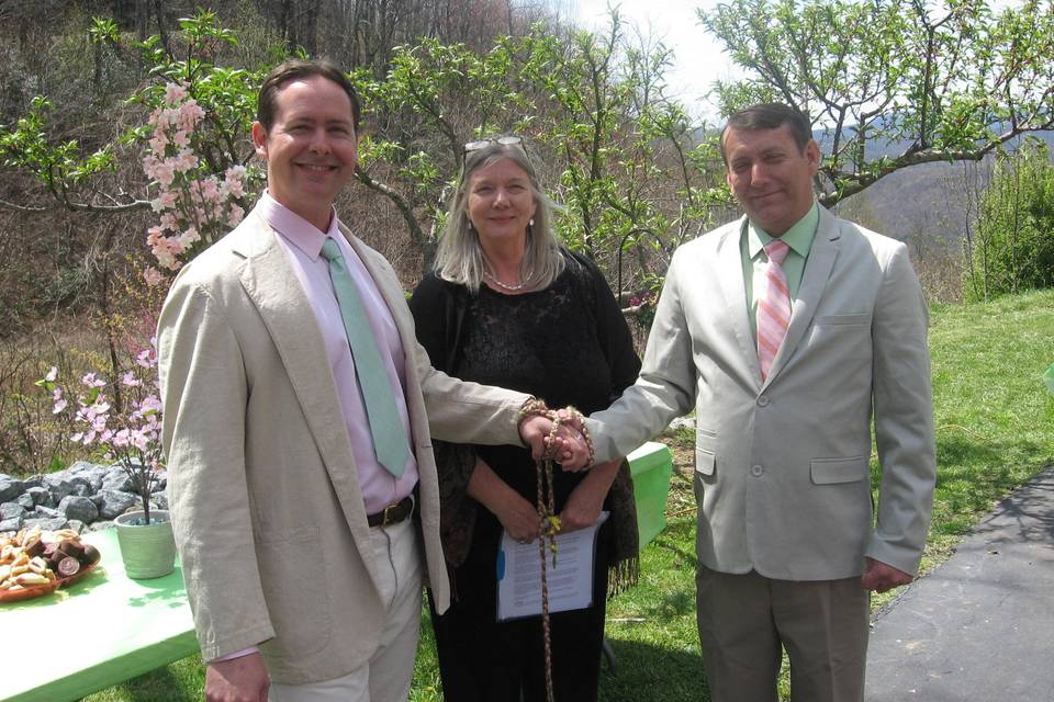 Charles and David had a gorgeous spring day for their mountain handfasting wedding. Both wore big smiles after the ceremony.