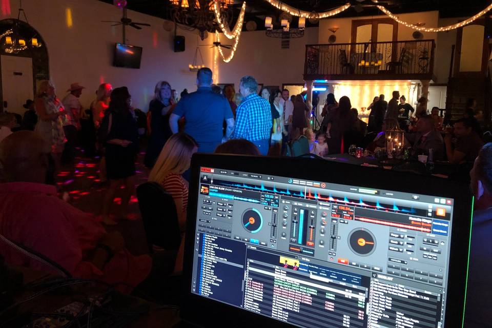 The DJ booth and dance floor