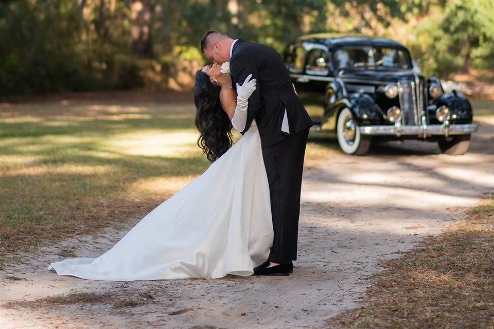 Wedding car as a backdrop