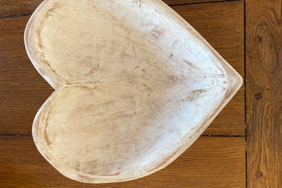 Large white heart wood bowl