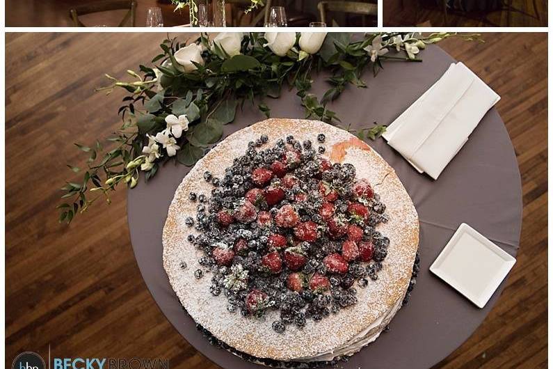 Millefoglie wedding dessert - puff pastry with vanilla bean custard and sugar coated berries.