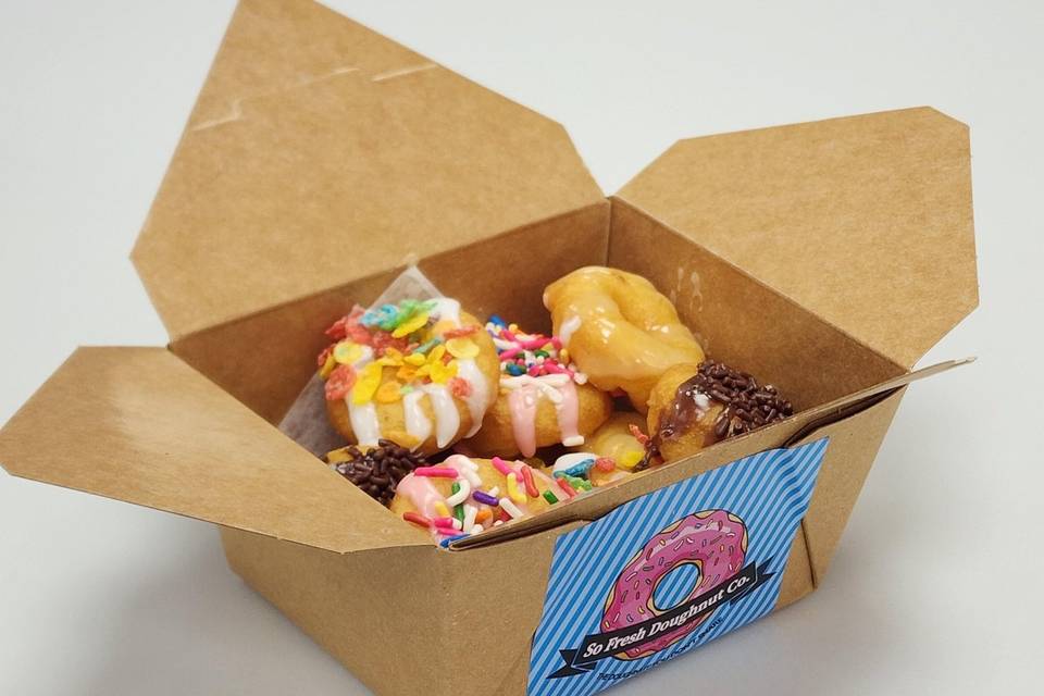 Box of gourmet mini doughnuts