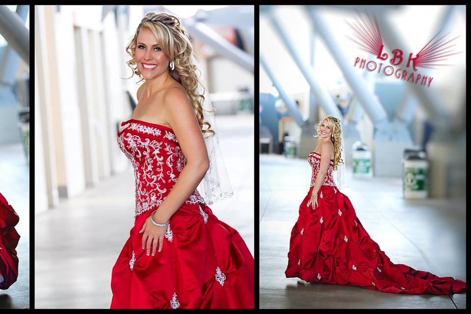 Sports Authority Field - Mile High Stadium - Football wedding - Red wedding dress