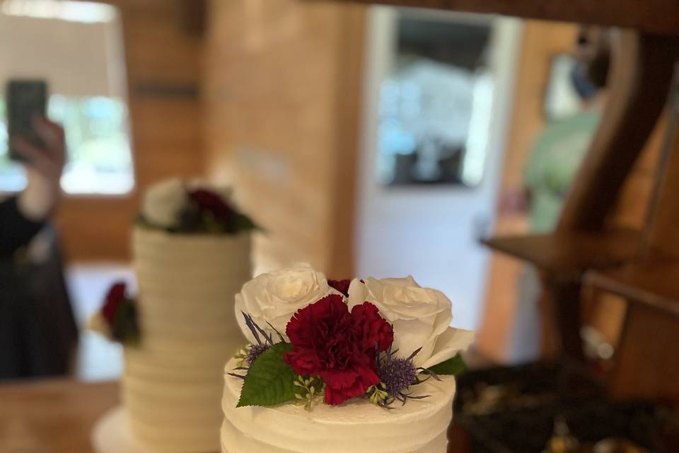 2 tier cake with serving cakes