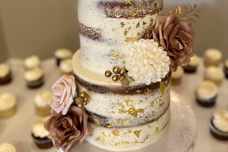 Naked cake with gold leaf