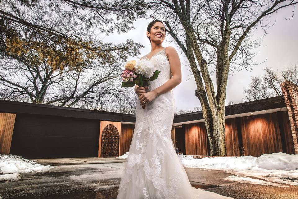 Holding the bouquet