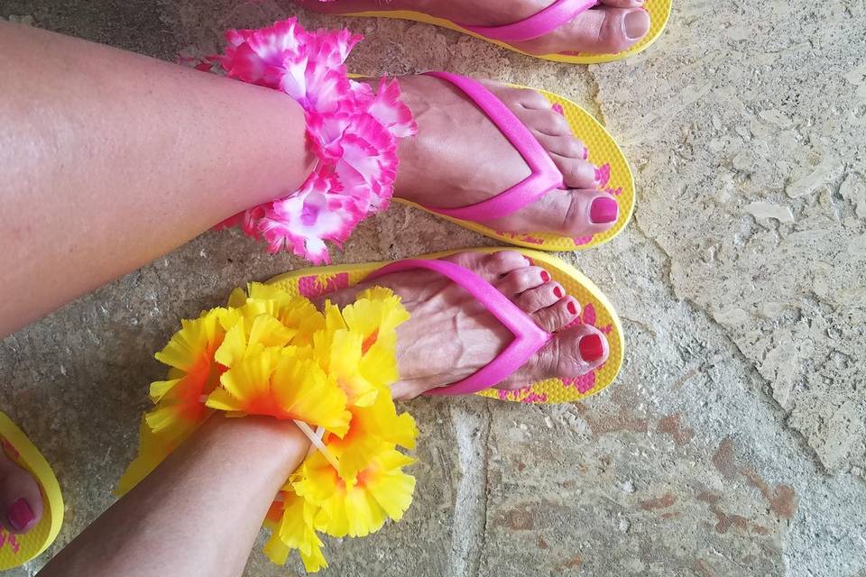 Pink and yellow flipflops