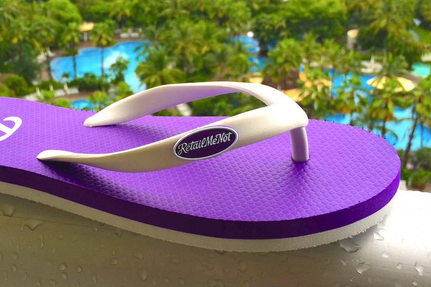 Purple and white flip flop