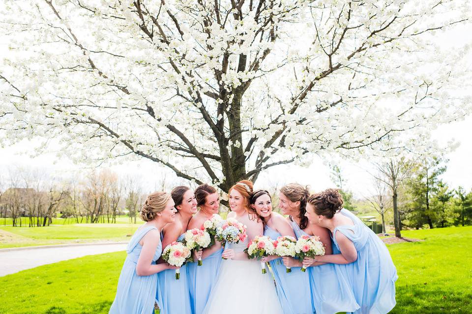 Bride with bridesmaids