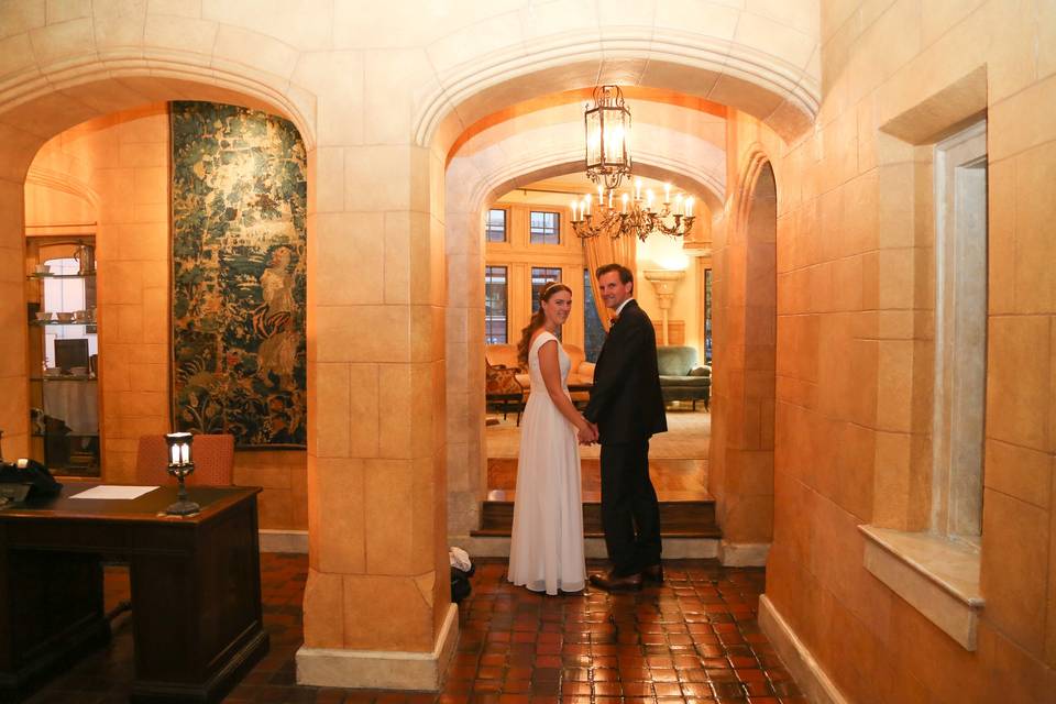 Wedding couple in lobby