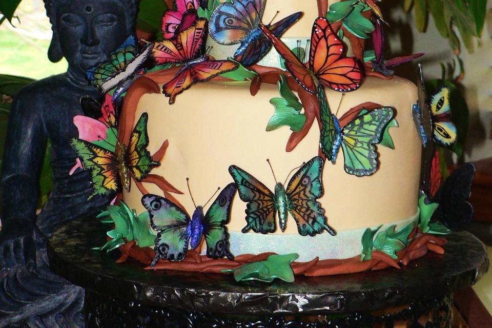 Fondant w/ Hand-painted Edible Butterflies & Greenery