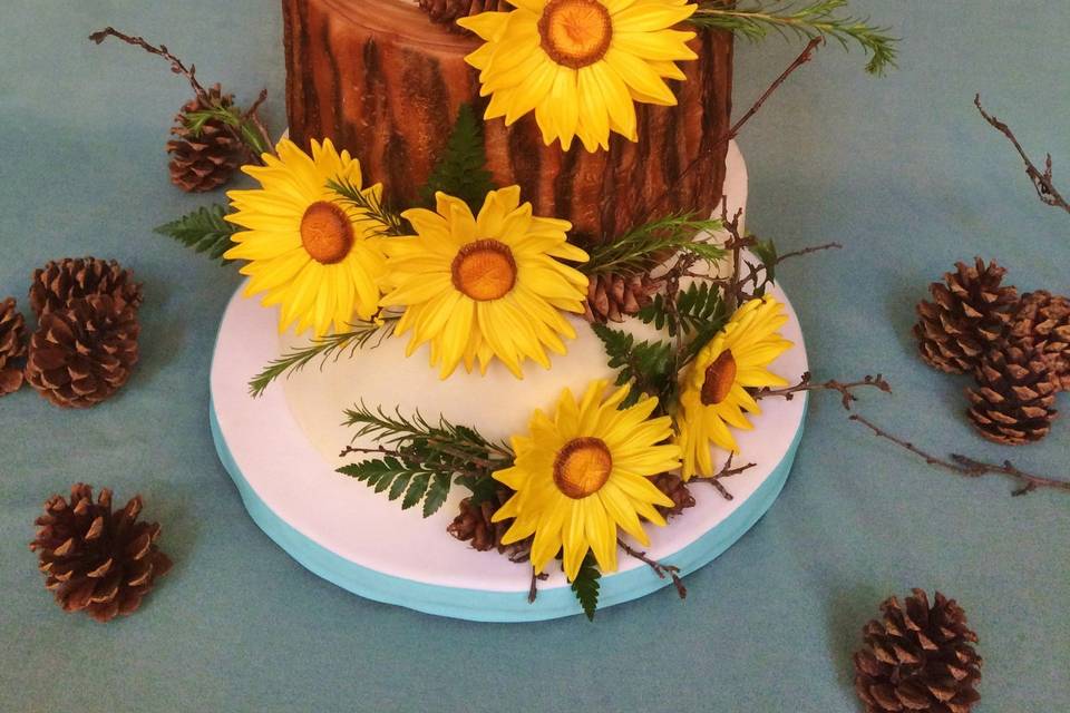 Fondant Forest w/ Sugar Sunflowers & Fresh Greenery