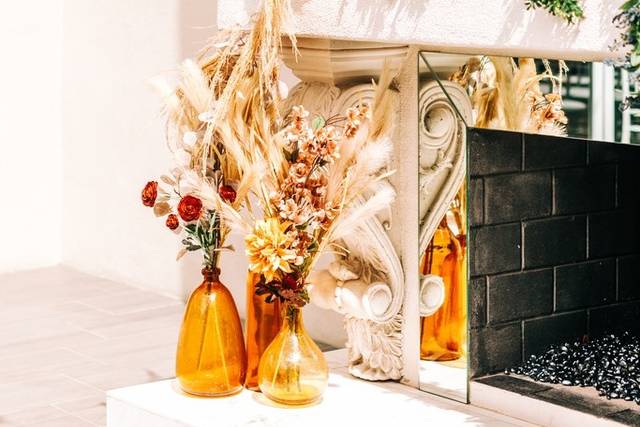 Ceremony backdrop on fireplace